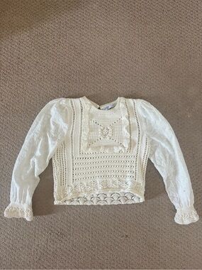 Zara White Crochet & Eyelet Long-Sleeve Kids Top